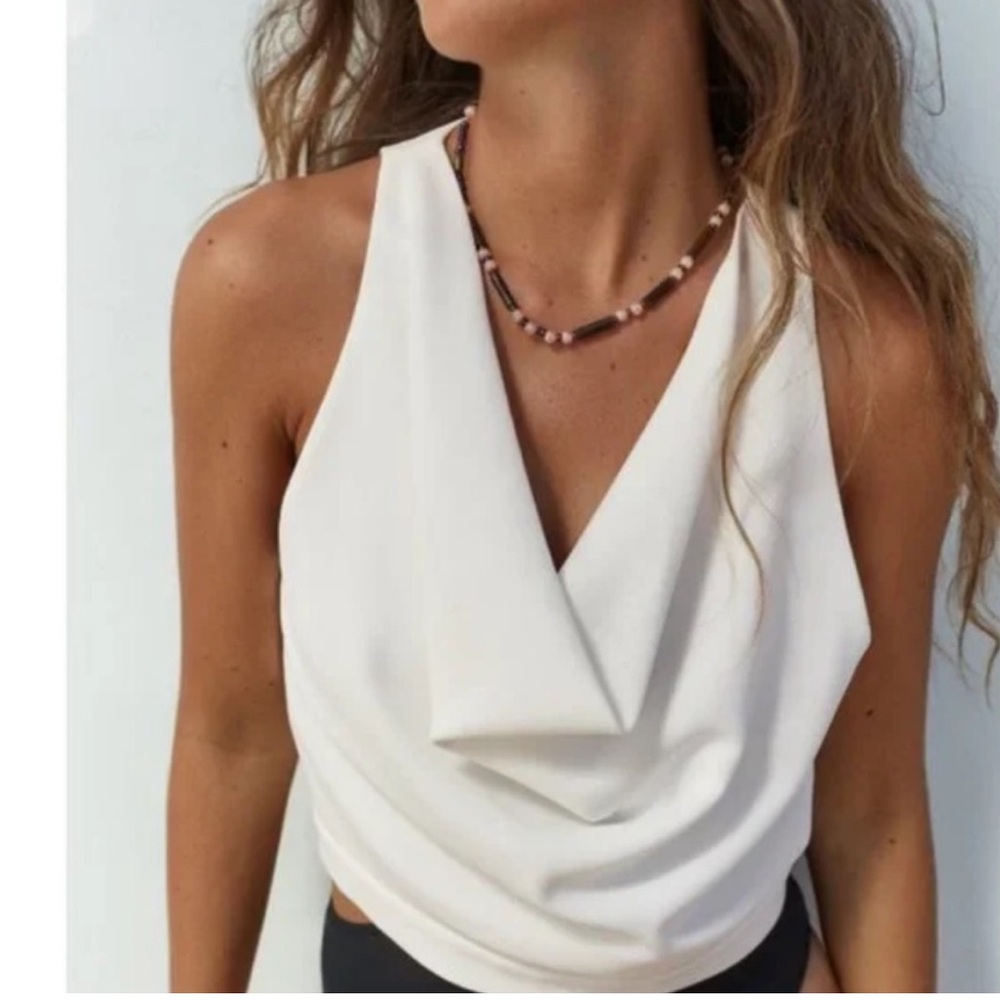 Zara Cream Drape Neck Crop Top